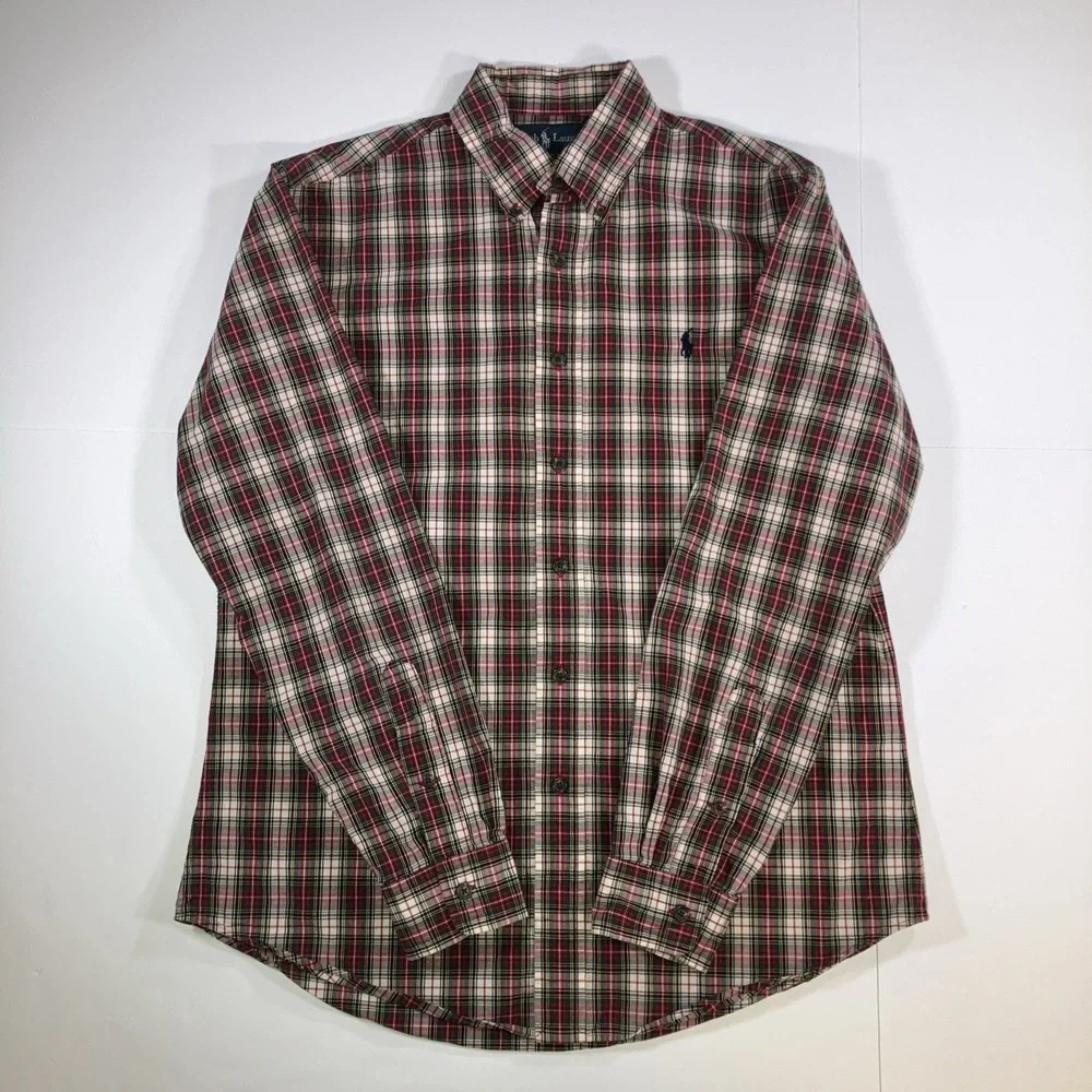 Polo Ralph Lauren Shirt Mens Medium M Custom Fit Plaid Button Down Long‎ Sleeve